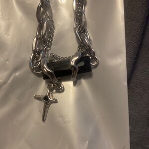 Men’s necklace fashion retro cross simple absidian necklace